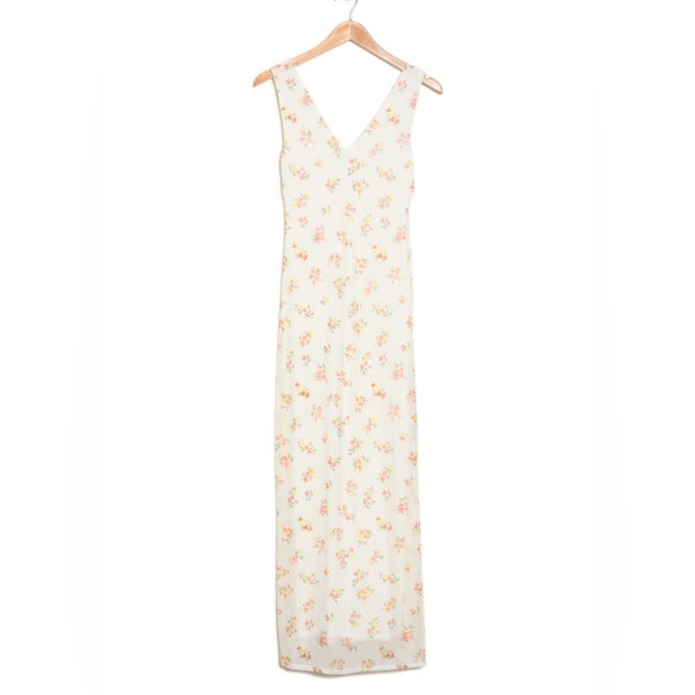 AFRM Earhart Sleeveless Mesh Floral Maxi Dress In Blanc - Small